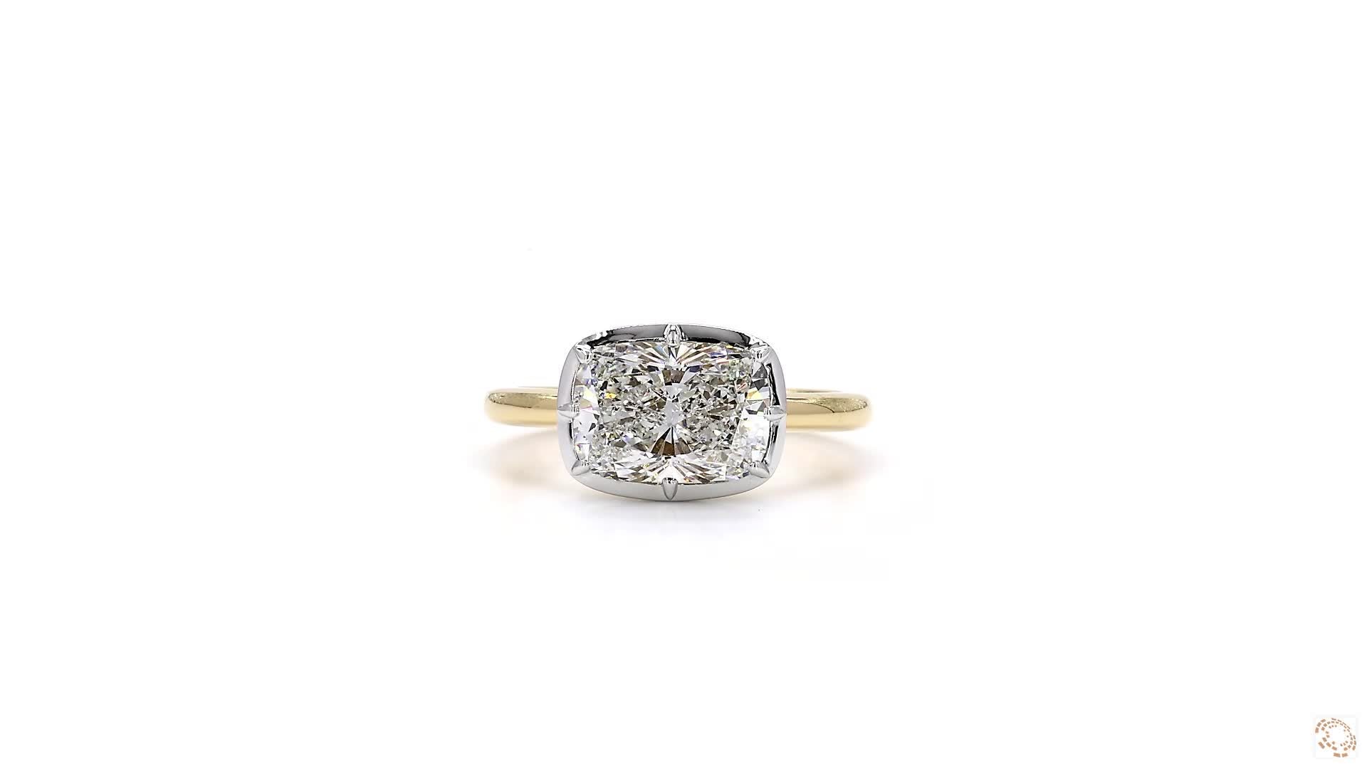 East-West Button Back Cushion Diamond  Ring