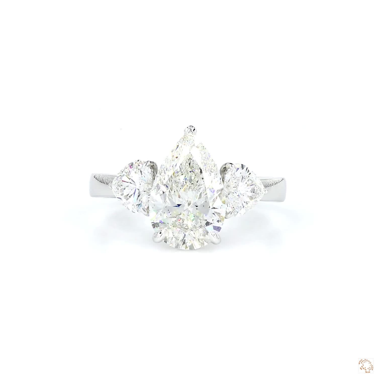 Three Stone Pear and Heart Lab Grown Diamond Engagement Ring