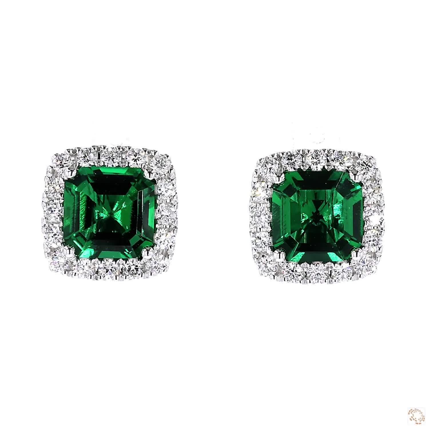 Lab Grown Green Emerald Halo Stud Earrings