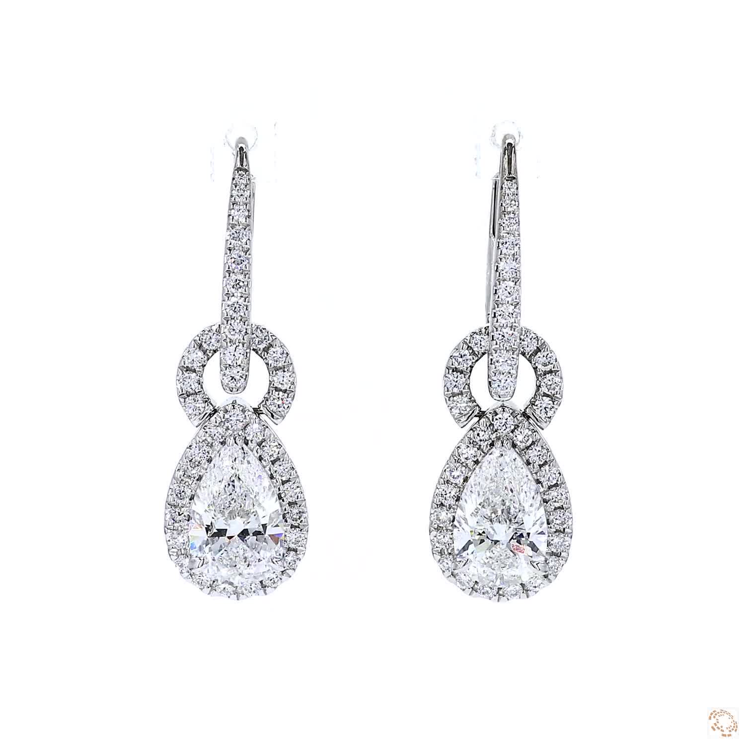Halo Drop Pear Shape Diamond Earrings