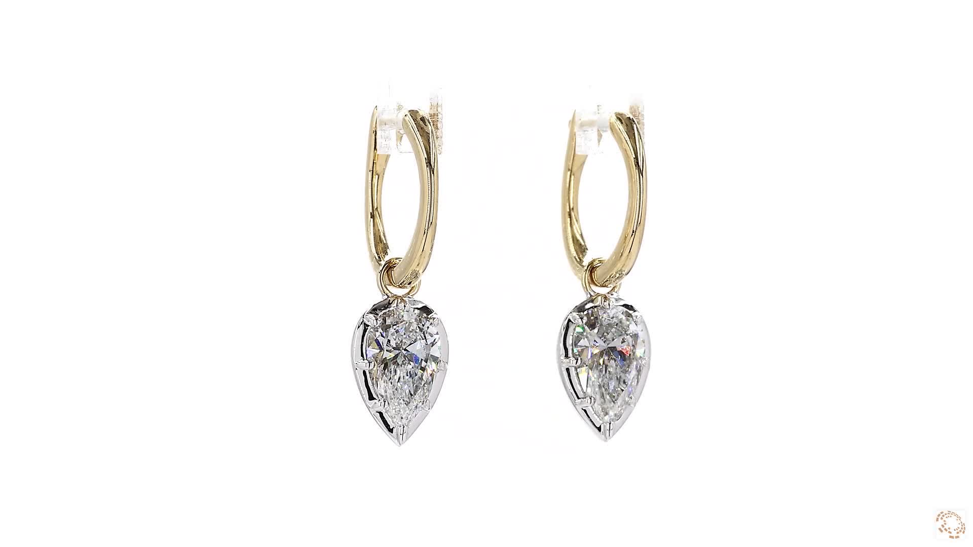 Pear Shape Diamond Dangle Hoops Earrings