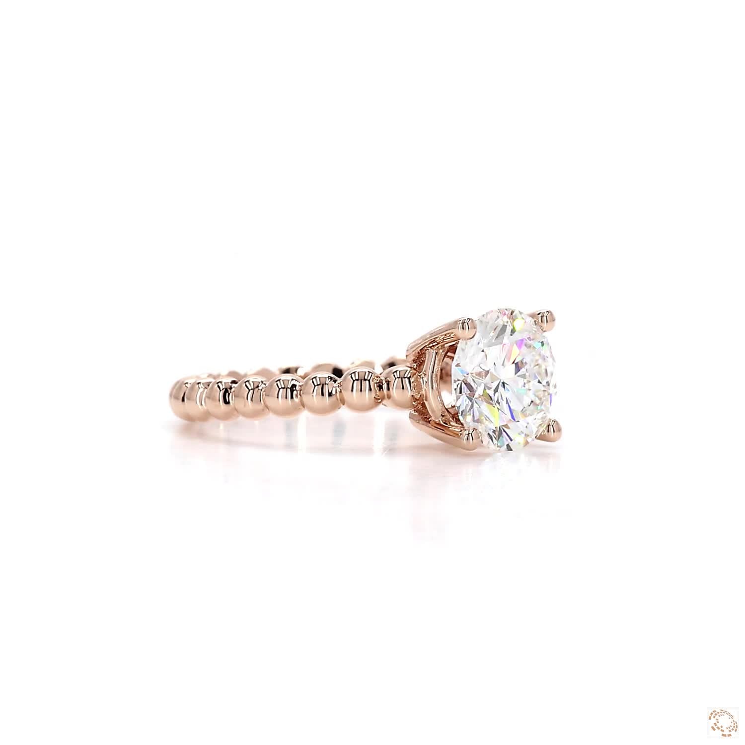 Beaded Solitaire Round Diamond Engagement Ring