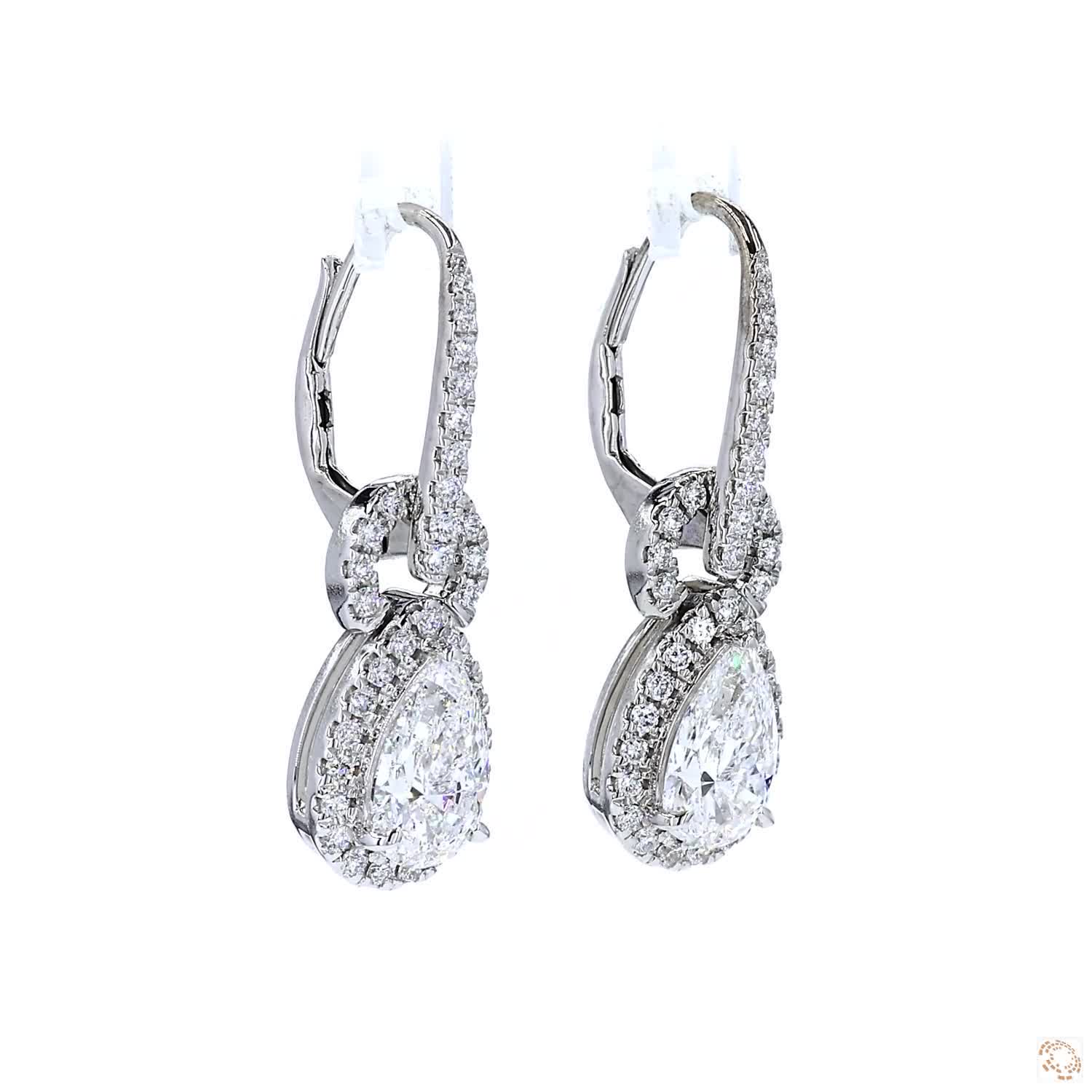 Halo Drop Pear Shape Diamond Earrings