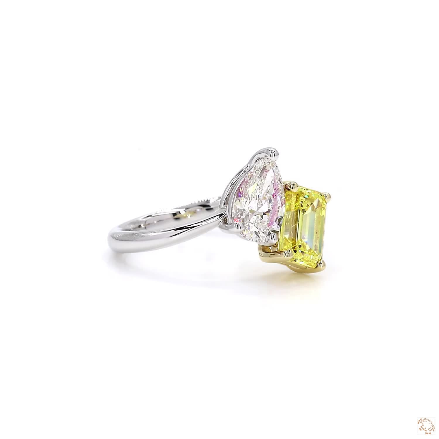 Toi et Moi Pear and Yellow Emerald Diamond Engagement Ring
