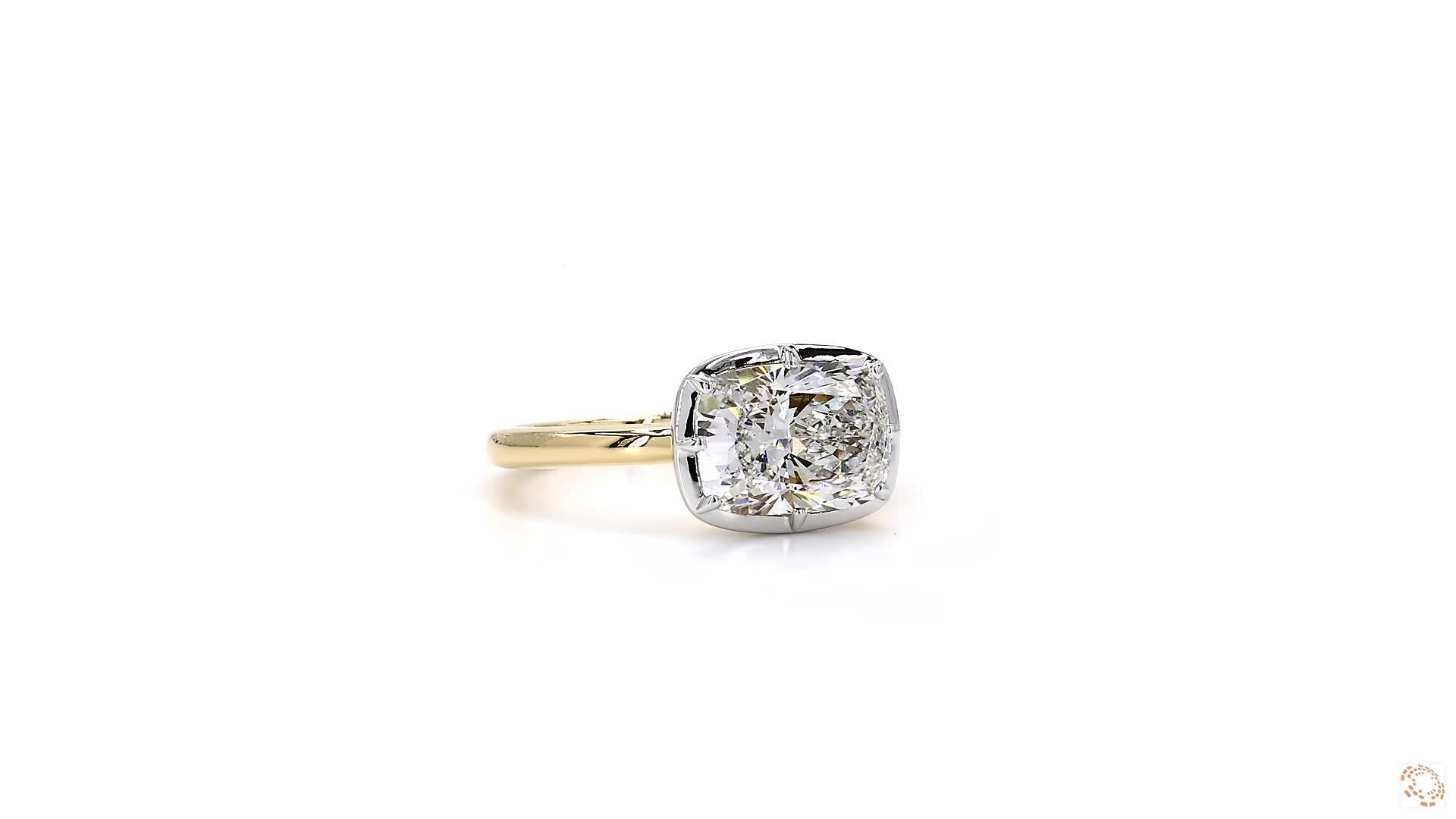 East-West Button Back Cushion Diamond  Ring