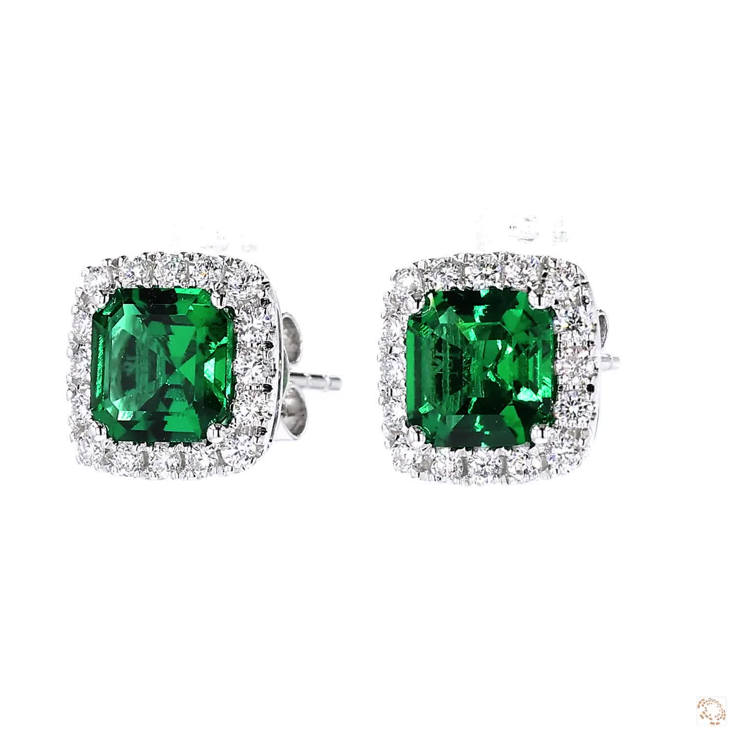 Lab Grown Green Emerald Halo Stud Earrings