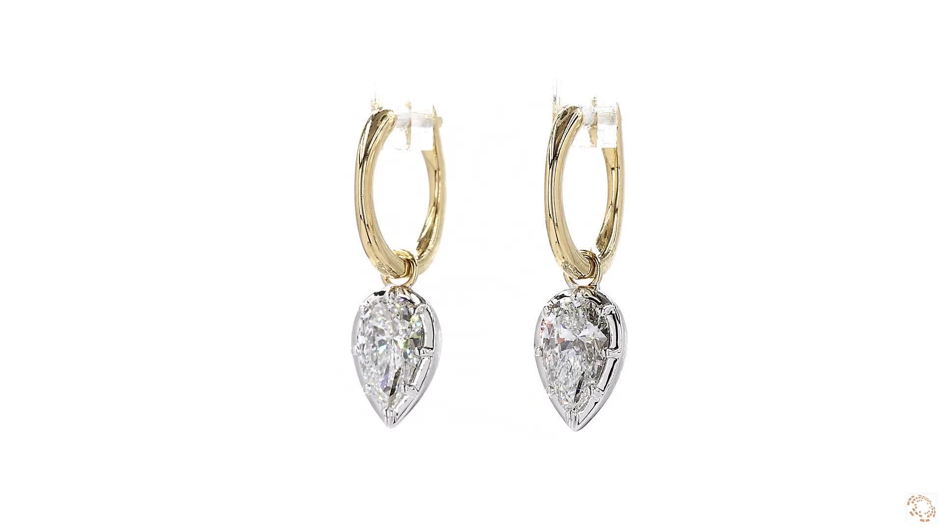 Pear Shape Diamond Dangle Hoops Earrings