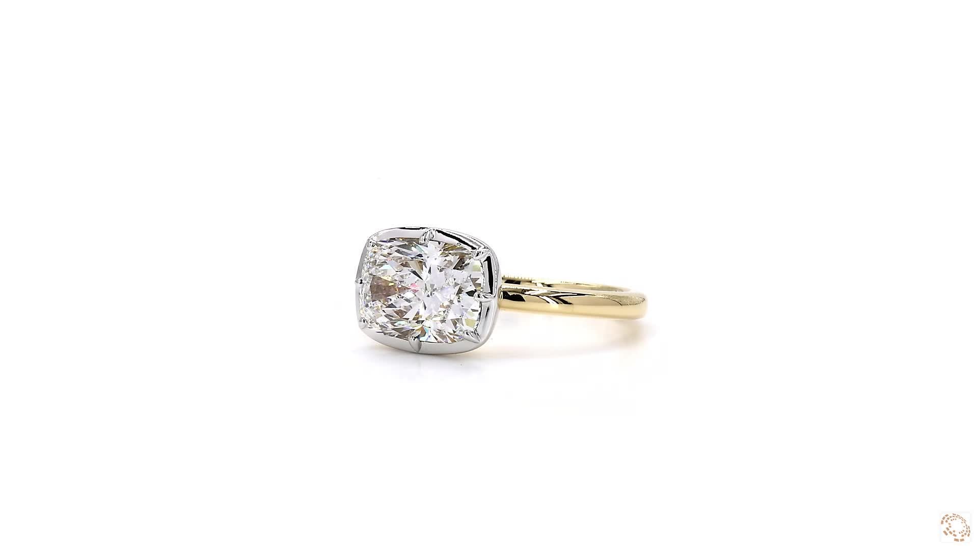 East-West Button Back Cushion Diamond  Ring
