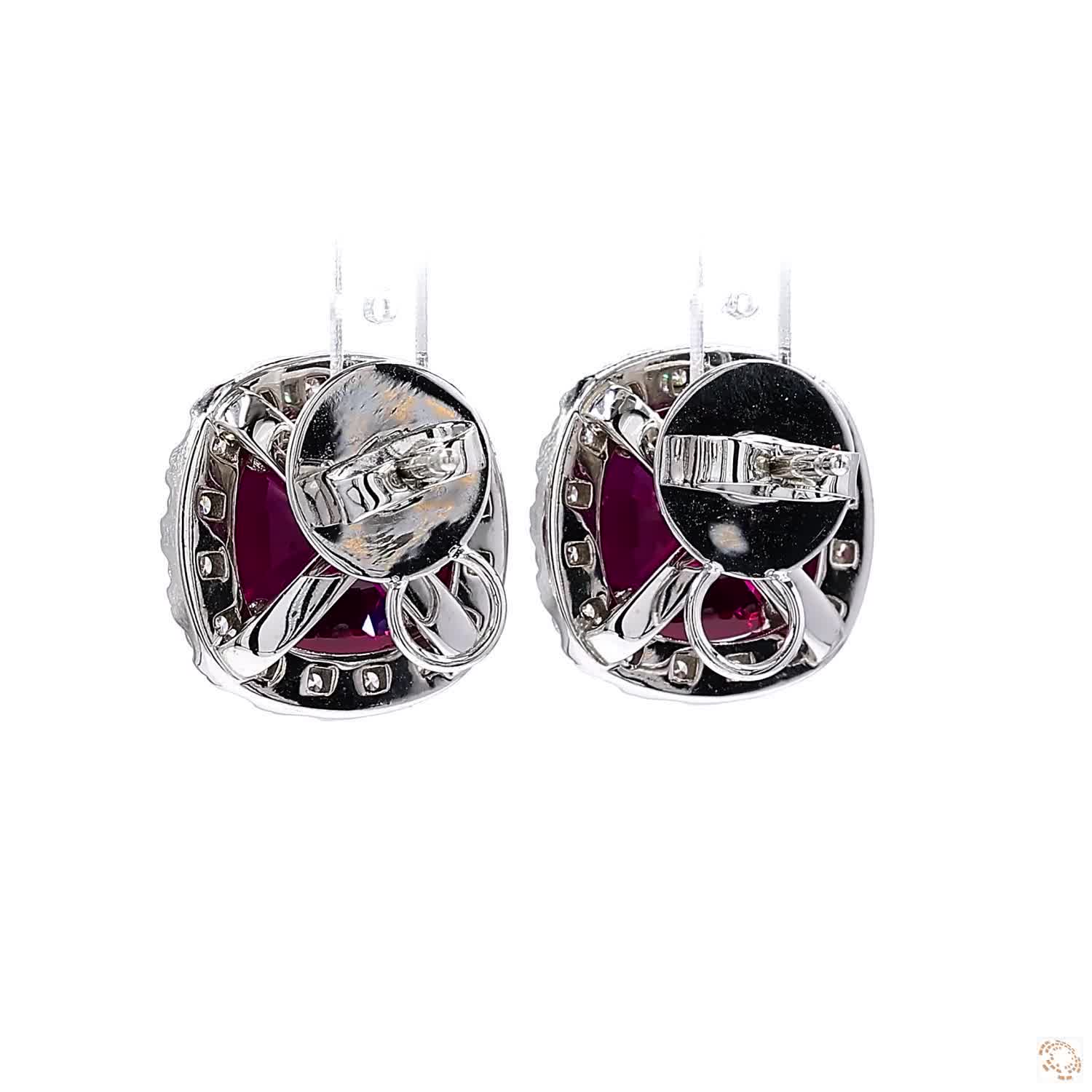 Red Ruby and Diamond Halo Stud Earrings