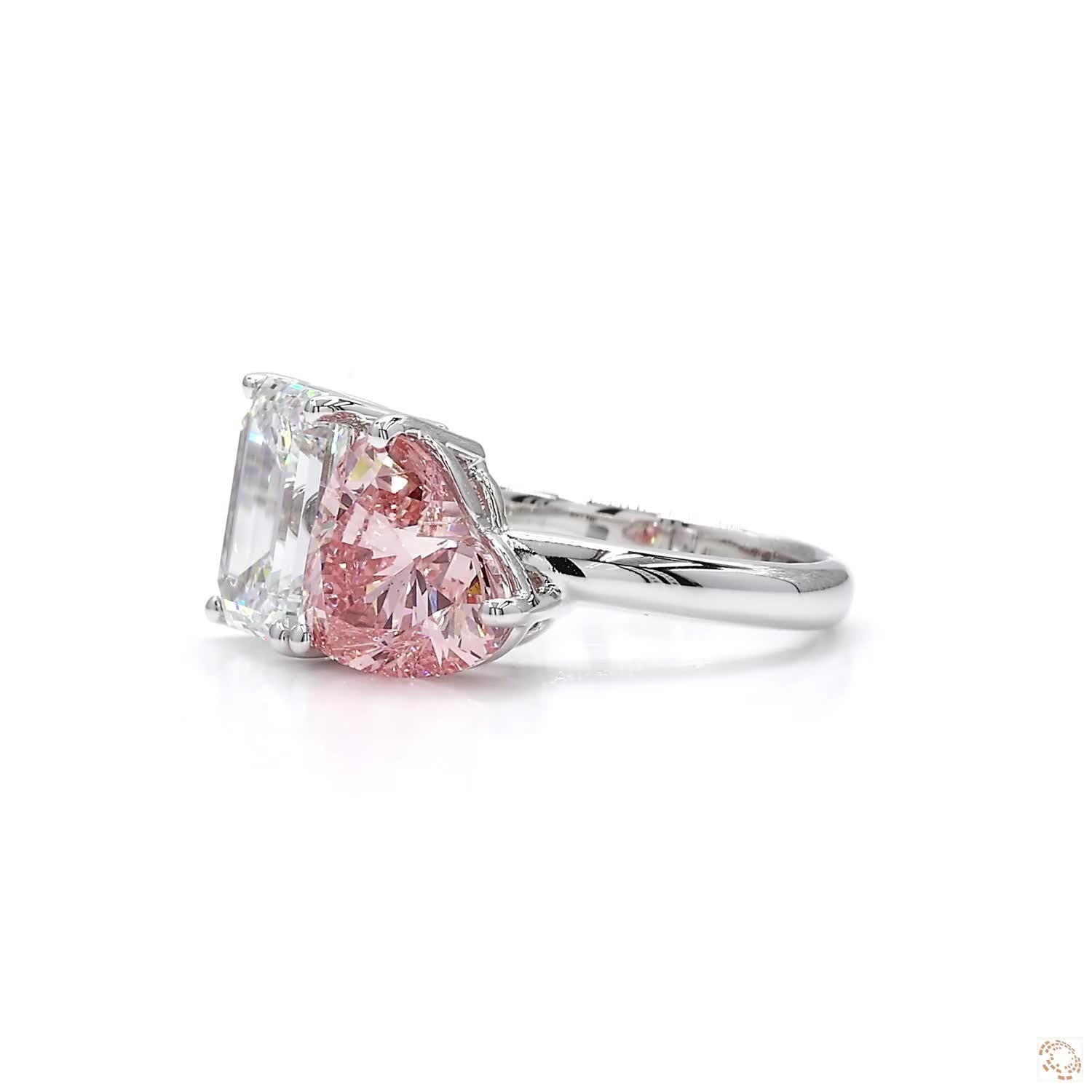 Toi et Moi Pink Heart and Emerald Engagement Diamond Ring