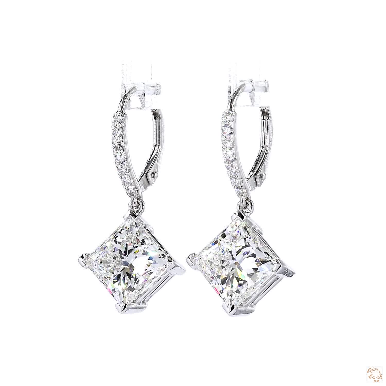 Princess Diamond Drop Hoop Earrings (3.5 ct per diamond)