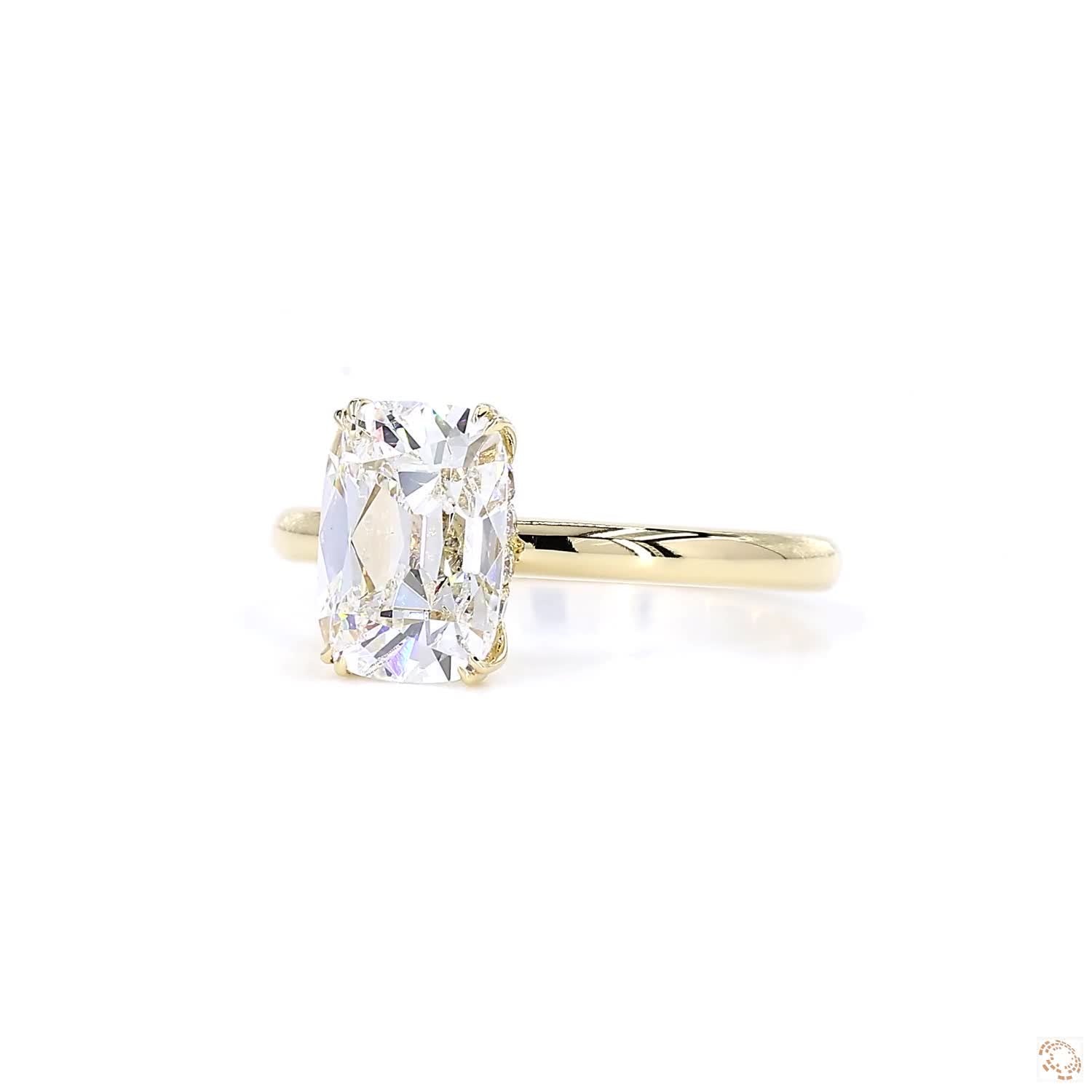 Hidden Halo Old Mine Cushion Cut Diamond Engagement Ring