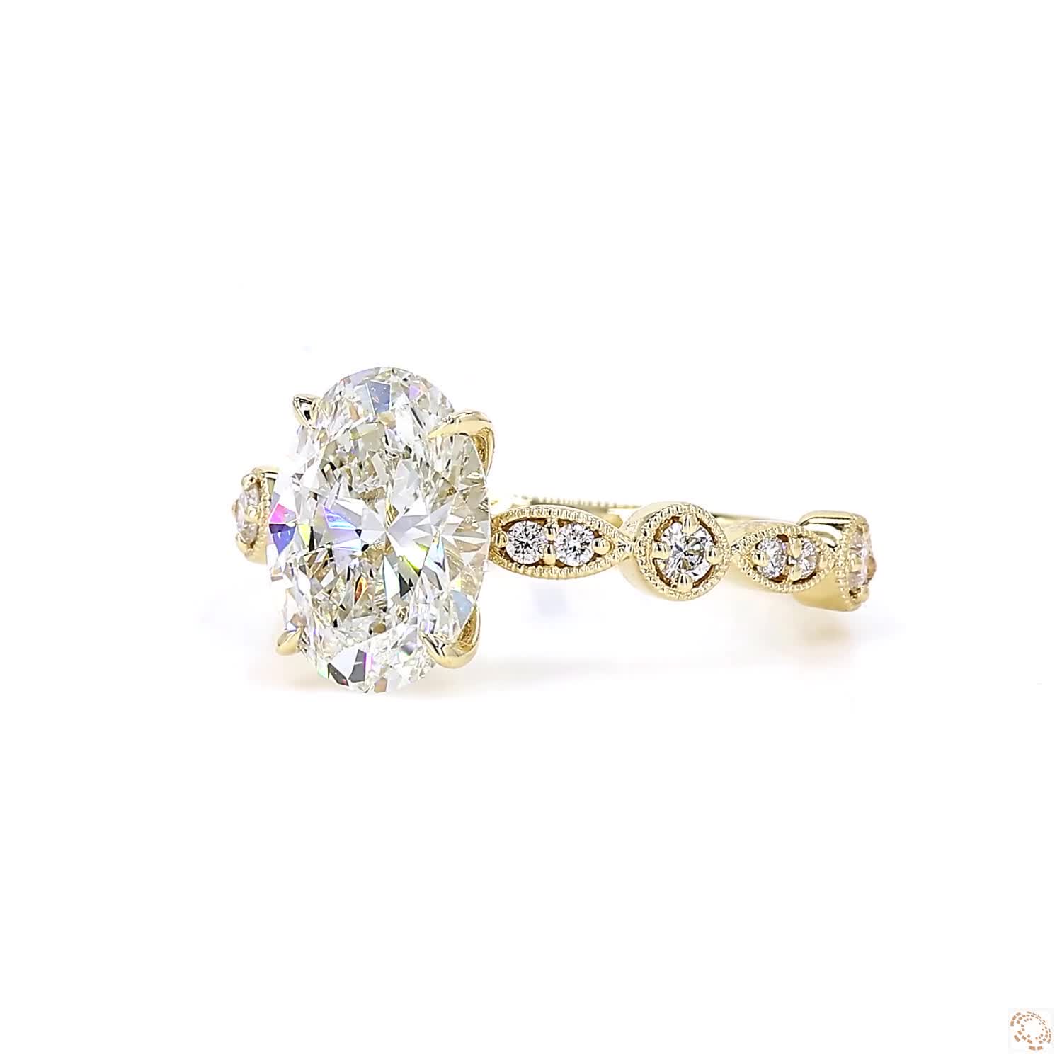 Milgrain Oval Engagement Ring  (2.06 ct per Diamond)