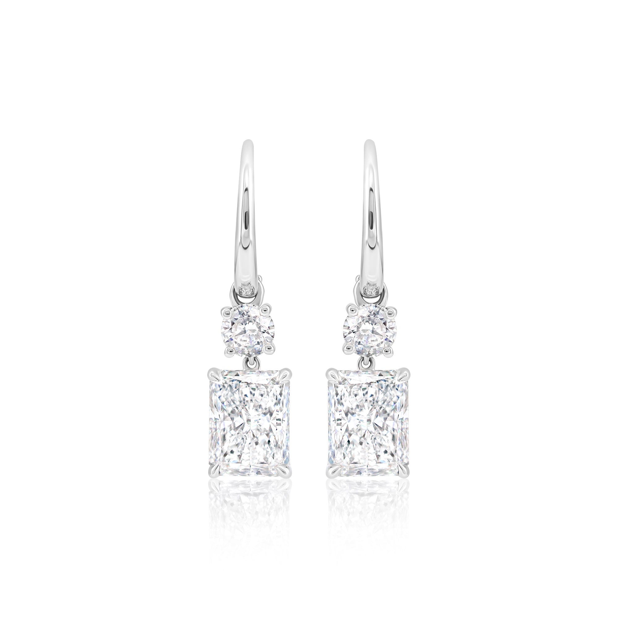 Radiant Shaped  Diamond Drop Earring (2ct Each F color)
