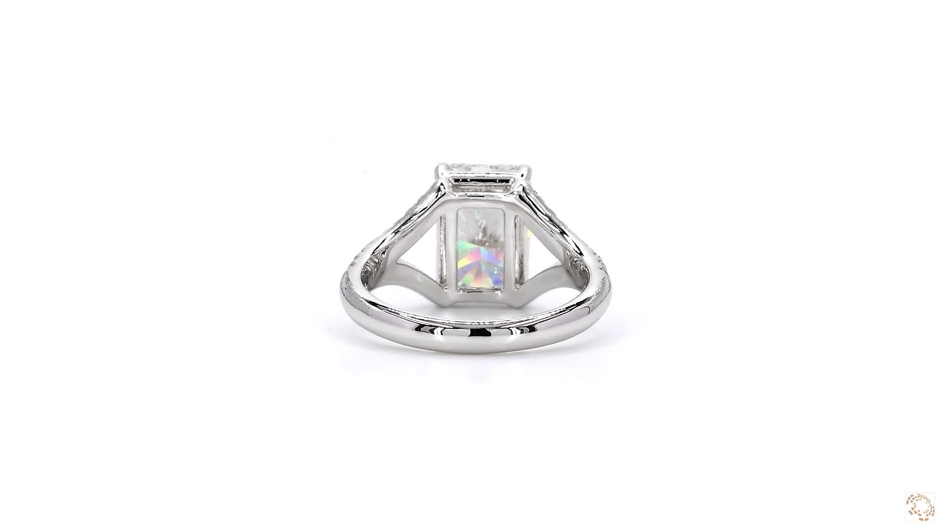 Pavé Y-Shank Emerald Cut Diamond Ring
