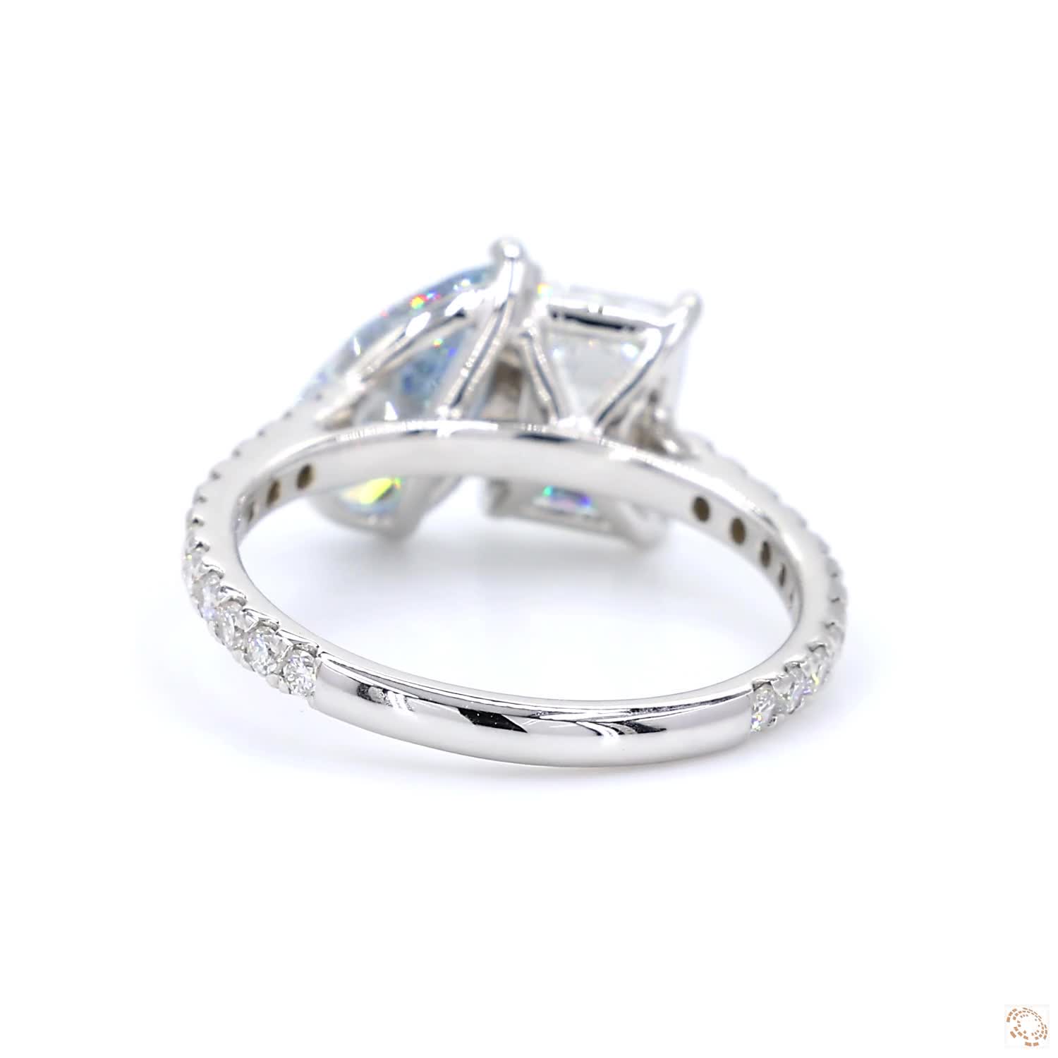 Toi et Moi Pear Shaped Blue Diamond and Emerald Diamond Cocktail  Ring