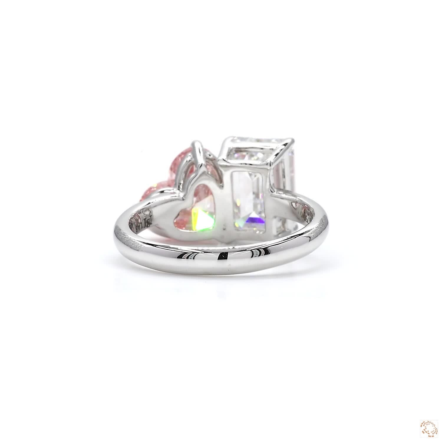 Toi et Moi Pink Heart and Emerald Engagement Diamond Ring