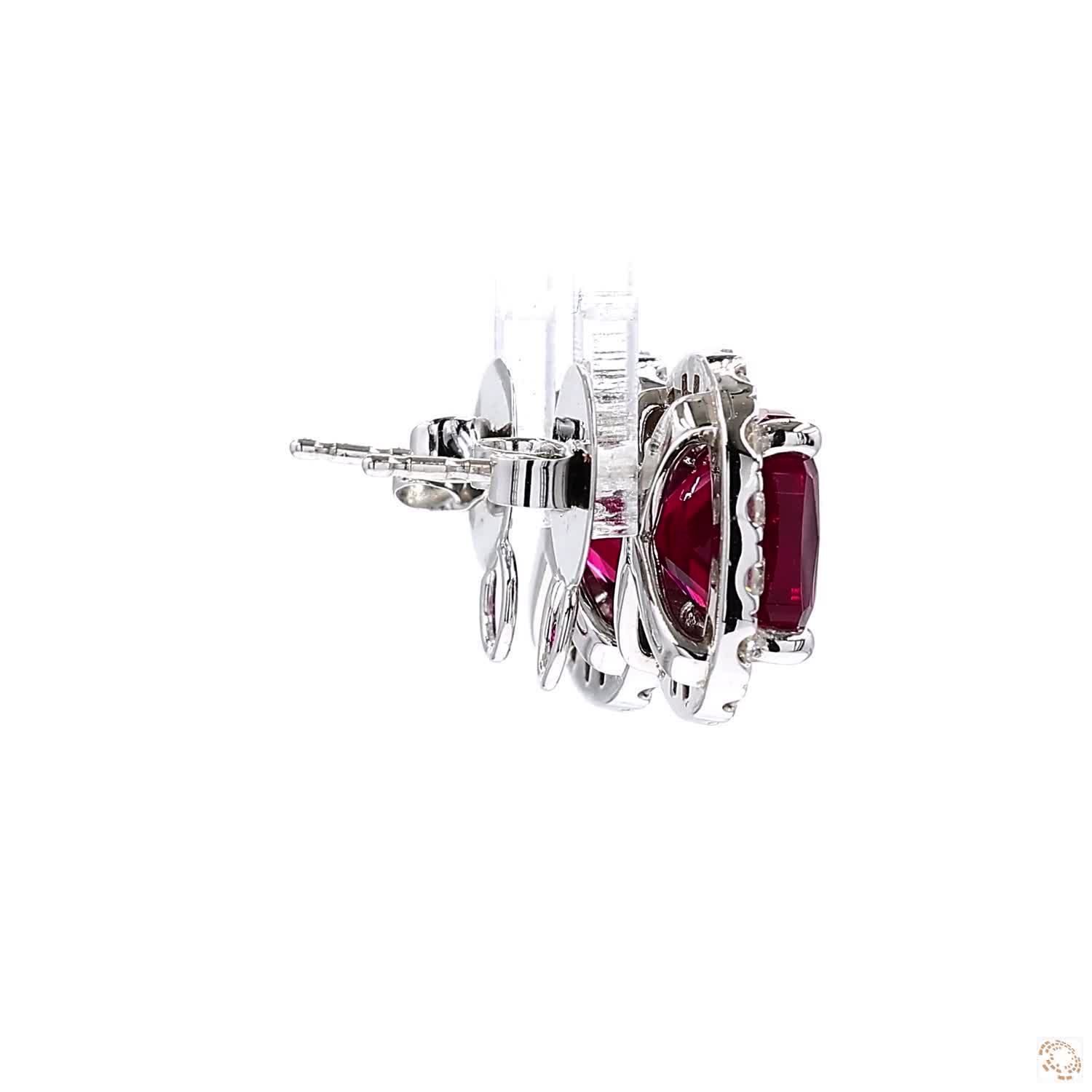 Red Ruby and Diamond Halo Stud Earrings