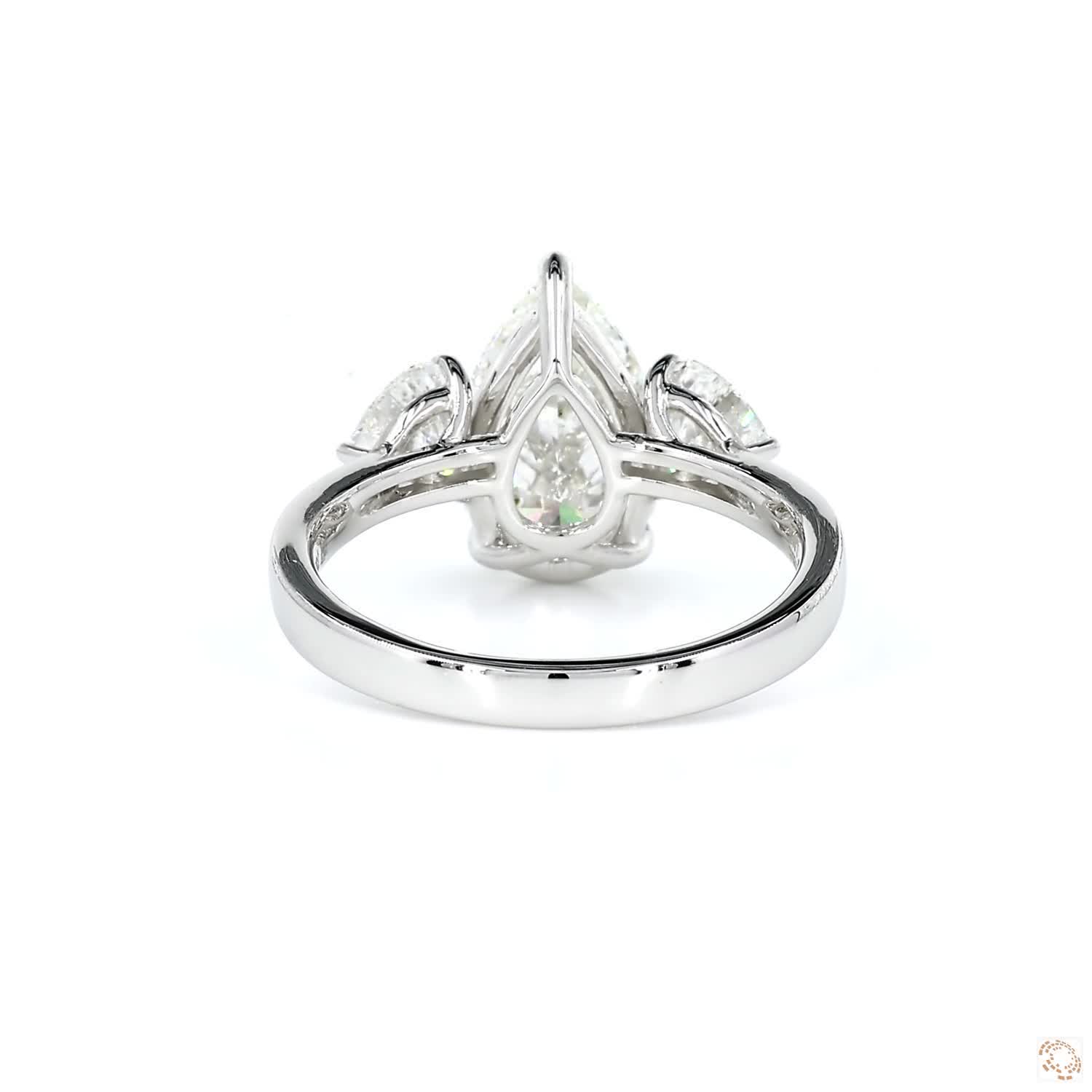 Three Stone Pear and Heart Lab Grown Diamond Engagement Ring