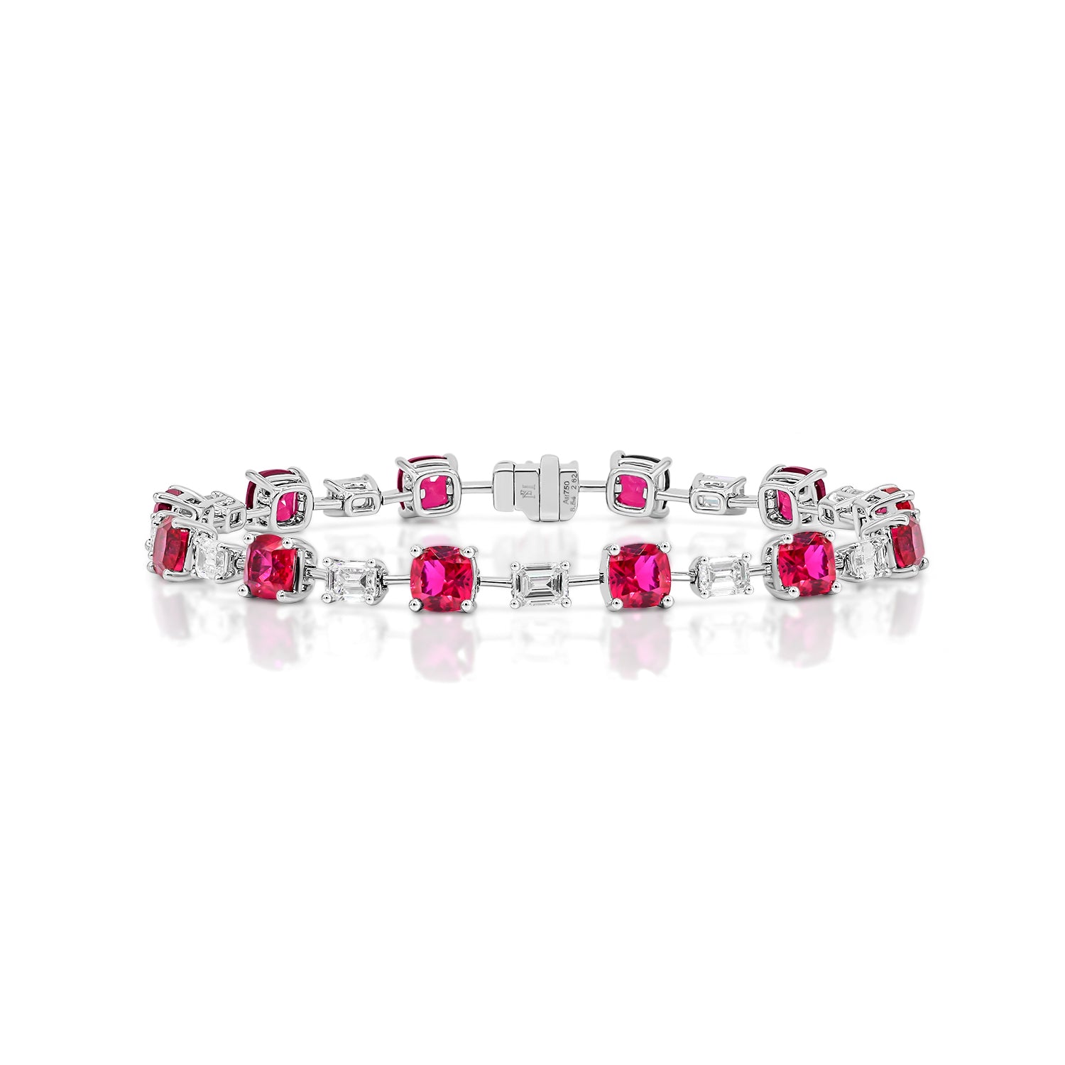 Pinkish Red Ruby and Diamond Tennis Bracelet